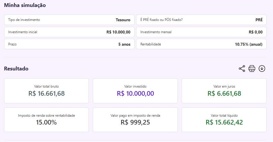 Simulação Investimento SELIC